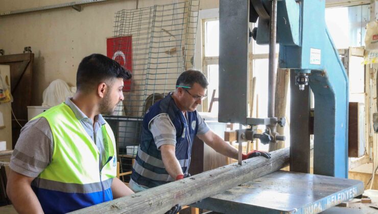 Buca’da ahşap atıklar kent mobilyasına dönüştürülüyor