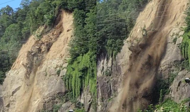 Rize’de Yamaçtan Toprak Kayması! Vatandaşlar Kayda Aldı
