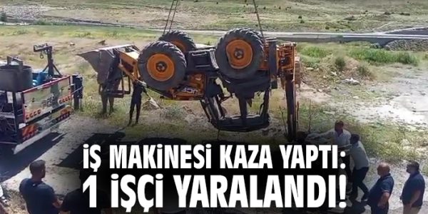 İş Makinesi Şarampole Yuvarlandı, Operatör Yaralandı!