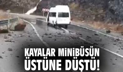Kaya Parçası Minibüsü Parçaladı, Şans Eseriydi!