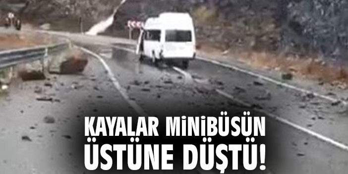 Kaya Parçası Minibüsü Parçaladı, Şans Eseriydi!