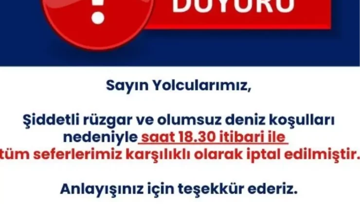 İZDENİZ’den Rüzgar Nedeniyle Sefer İptali Duyurusu